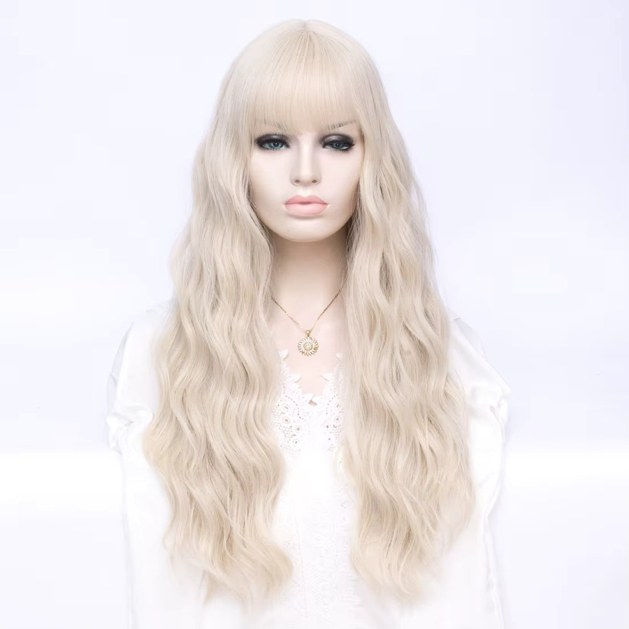 MSIWIGS Damenperücke, lange gewellte blonde Synthetik mit Pony - Bild 2