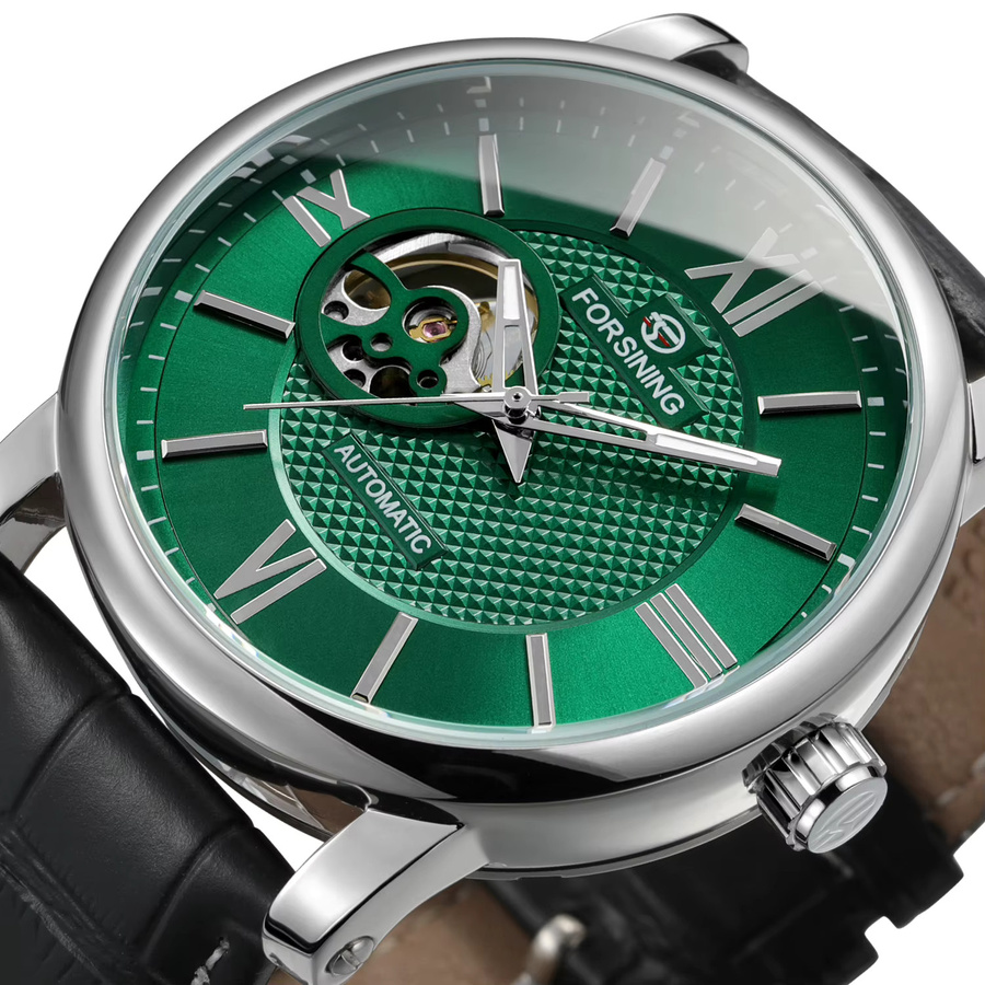 Forsining Armbanduhr, Automatik, grünes Zifferblatt, Leder, Herren - Bild 2