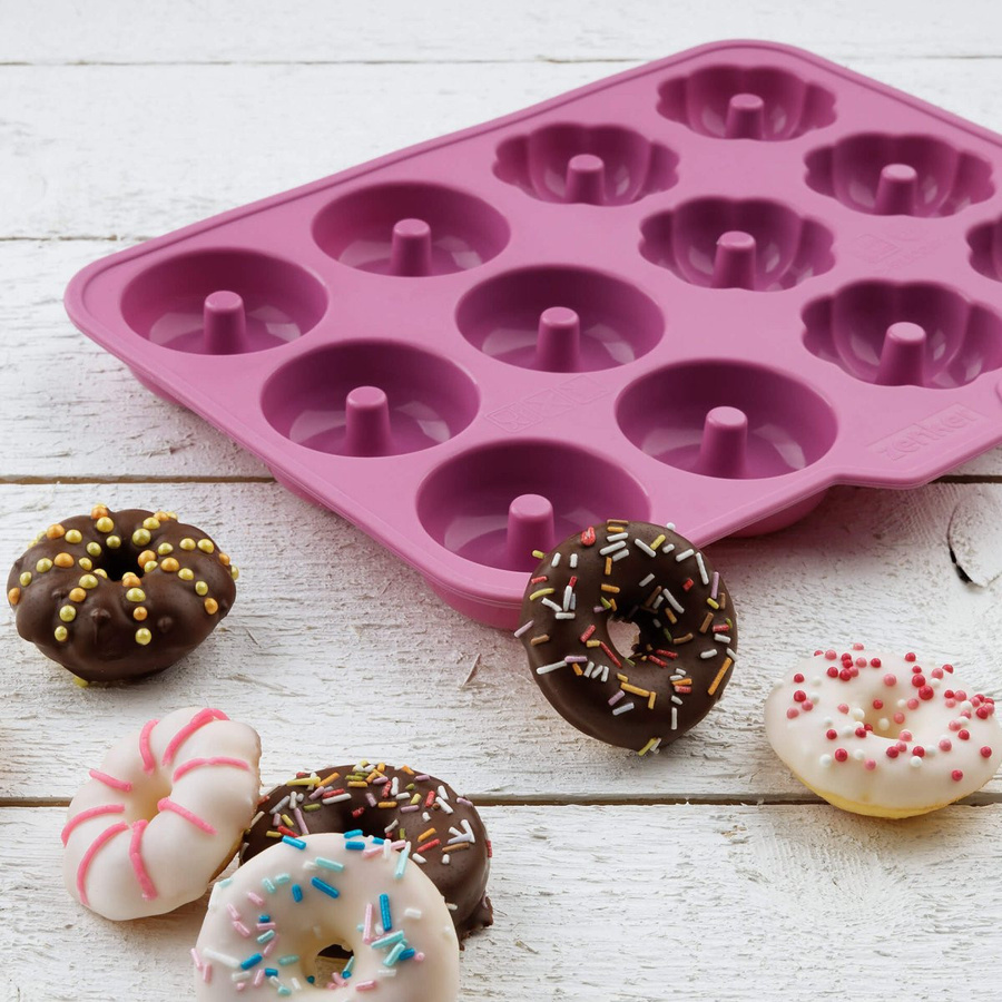 Zenker Backform Mini Donuts Happy Baking aus Silikon, Pink, 12er Set, Antihaftbeschichtet - Bild 2