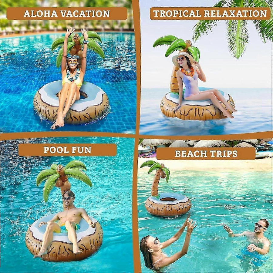 PACA BASE Aufblasbarer Schwimmring Palme Kokosnuss Blau Braun - Bild 2