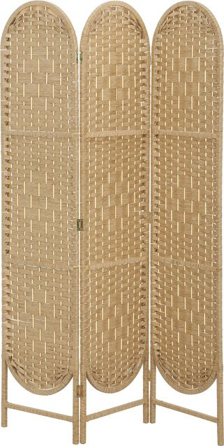 HOMCOM Paravent 3-teilig in Beige und Braun mit Bogendach, faltbarer Raumteiler im Boho-Stil aus naturbelassenem Holz mit geflochtener Struktur, B/H: 120 x 170 cm - Bild 1