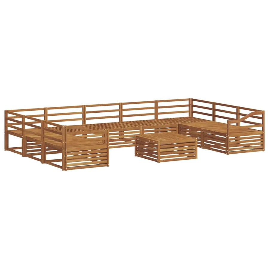 vidaXL Sofagarnitur aus Massivholz Akazie in Natur, 10-teiliges U-Shape Set mit Tisch und Ecksofas, Braun - Bild 2