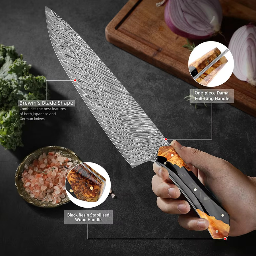 Xituo Damaststahl-Küchenmesser-Set, handgefertigte Profi-Kochmesser mit ergonomischem Griff, Multicolor - Bild 3