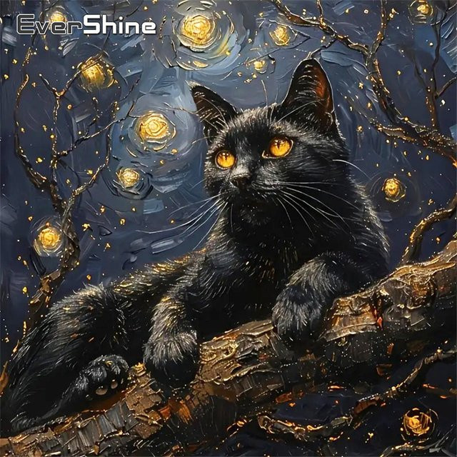 Evershine Diamant-Mosaik, schwarze Katze, Diamant-Gemälde - Bild 1