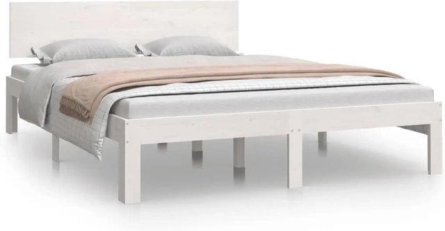 vidaXL Massivholzbett aus Kiefer in Weiß, Modernes Bettgestell mit Lackierung, B/T/H: 150 x 200 x 69,5 cm - Bild 1