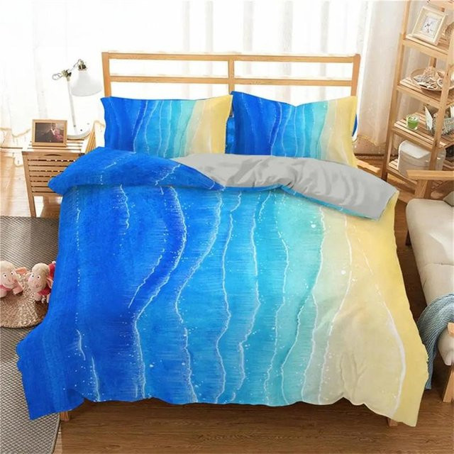 Lodestar Seaside Beach 3D Bettwäsche-Set aus Mikrofaser in Blau mit Motiv im maritimen Design, B/H: 140 x 200 cm - Bild 1