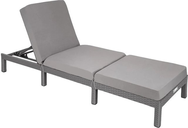 tectake Rattan Sonnenliege Grau mit verstellbarer Rückenlehne und wetterfestem Kissen B/T/H: 196 x 66 x 27 cm - Bild 2