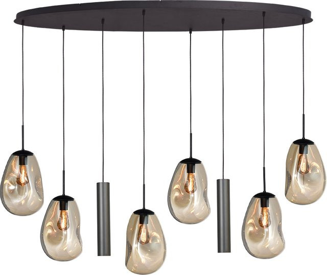 Masterlight Lava 6/2 Pendelleuchte 8-flammig oval in Schwarz Matt mit Gold/Messing und Glas in Gold Fumé - Bild 1