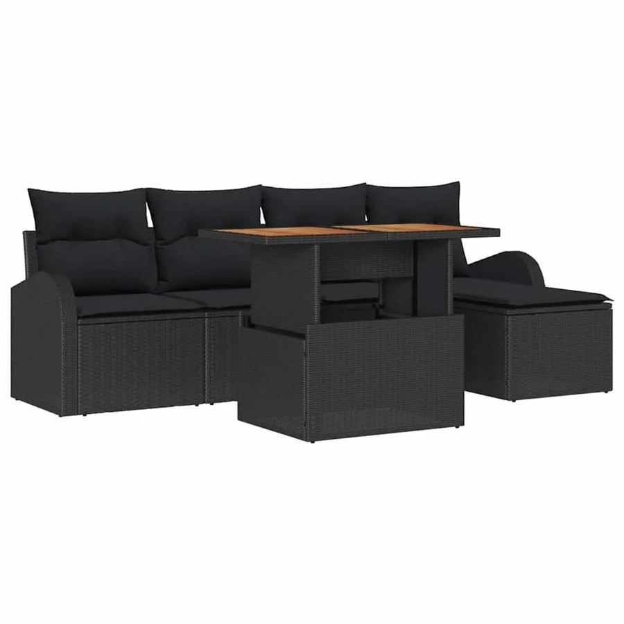 vidaXL Garten-Sofa-Set in L-Form mit 6 Teilen und Kissen, Schwarz - Bild 2