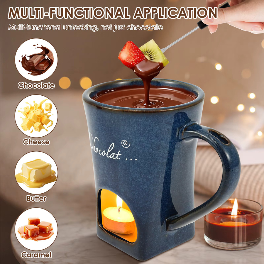 Willstar Schokoladenfondue-Set in Rot mit Schmelztopf, Gabeln und Kerze - Bild 2