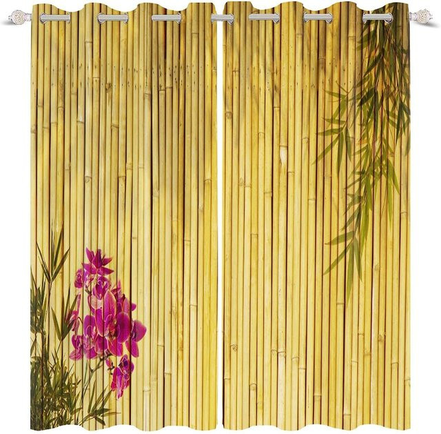 A Family Of Home Textiles Vorhänge im chinesischen Kalligraphie-Stil mit Bambusbaum-Motiv, moderne 3D-Geometrie Fensterdekoration aus Polyester, halbtransparent, Mehrfarbig, B: 50 cm, H: 130 cm, 2 Stück - Bild 1