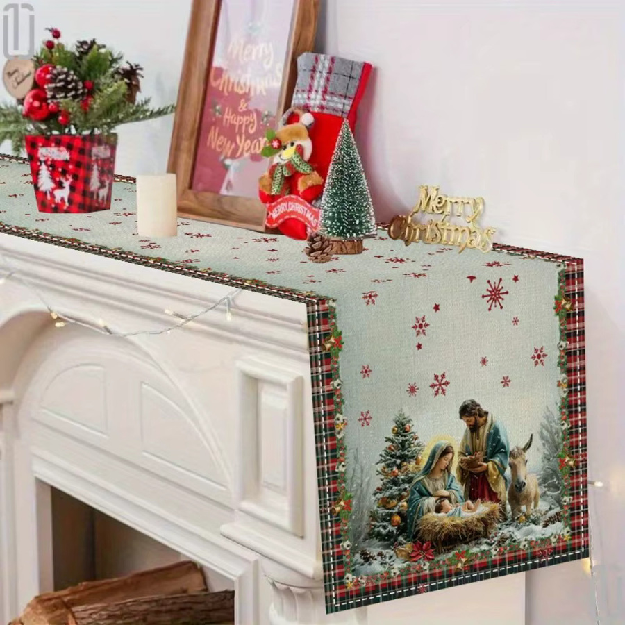 VIKAMA Weihnachts-Tischläufer mit Schneeflocken und Cranberry-Motiv in Multicolour, B/T/H: 150 x 33 x 33 cm - Bild 3