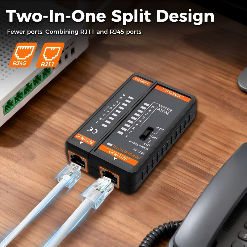 POROMETISTO MCT02 Kabeltester mit LED-Anzeige für RJ11 und RJ45, Dual-Use Netzwerkkabeltester für POE-Tests und Leitungskontinuität, Schwarz - Bild 3