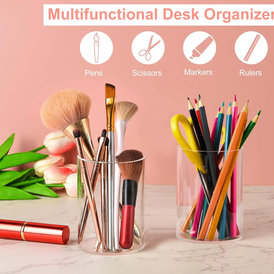 Transparenter Acryl-Stifthalter als runder Organizer für Schreibwaren und Make-up - Bild 2