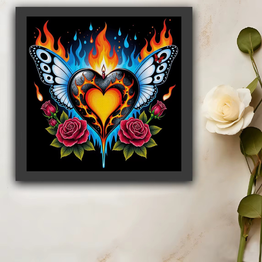 Rose & Flame Herz-Kreuzstich-Set mit floralem Motiv, 11CT-Stickerei in Multicolour, B/H: 36 x 36 cm - Bild 6