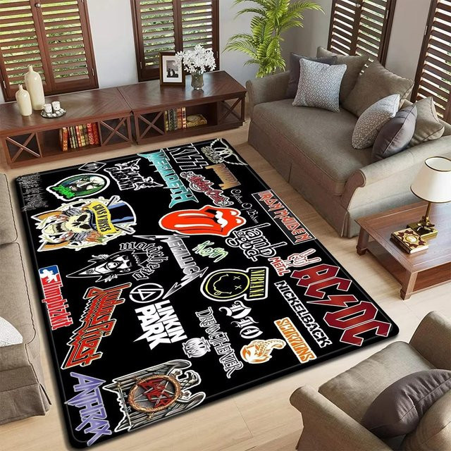 Karpetti Rock Band Logo Design Fußmatte, rutschfest und waschbar, Schwarz, B: 120 cm, T: 80 cm - Bild 1