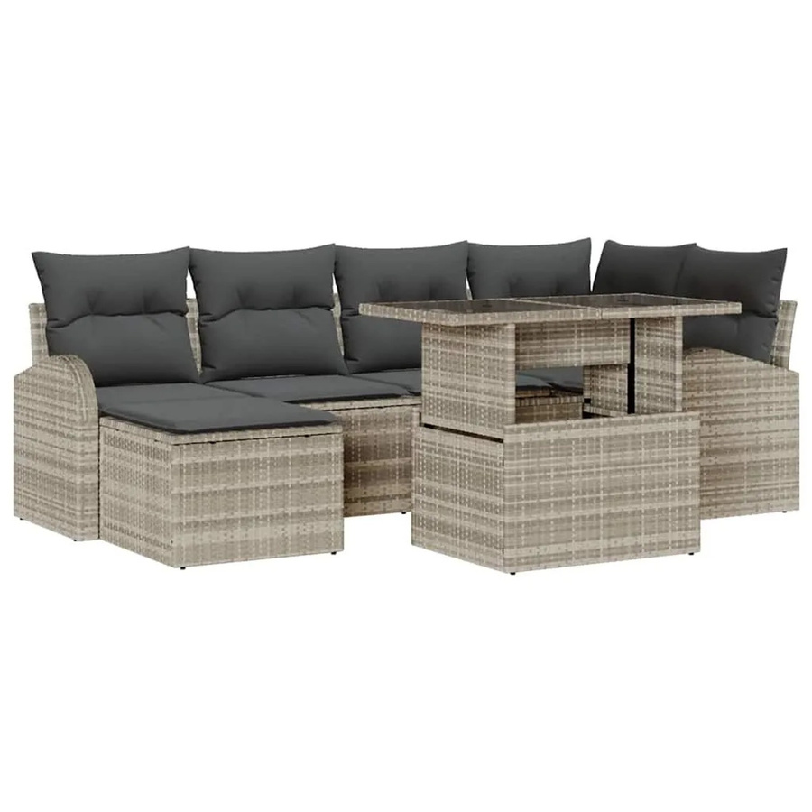 vidaXL Garten-Sofa-Set 7-tlg. in Hellgrau mit Kissen aus Poly-Rattan und pulverbeschichtetem Stahl - Bild 2