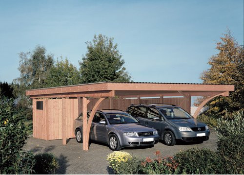 Mr. GARDENER Geräteraum Stuttgart für Doppelcarport Stuttgart 2 und Stuttgart 4, braun, B/T/H: 552 x 173 x 190 cm - Bild 1