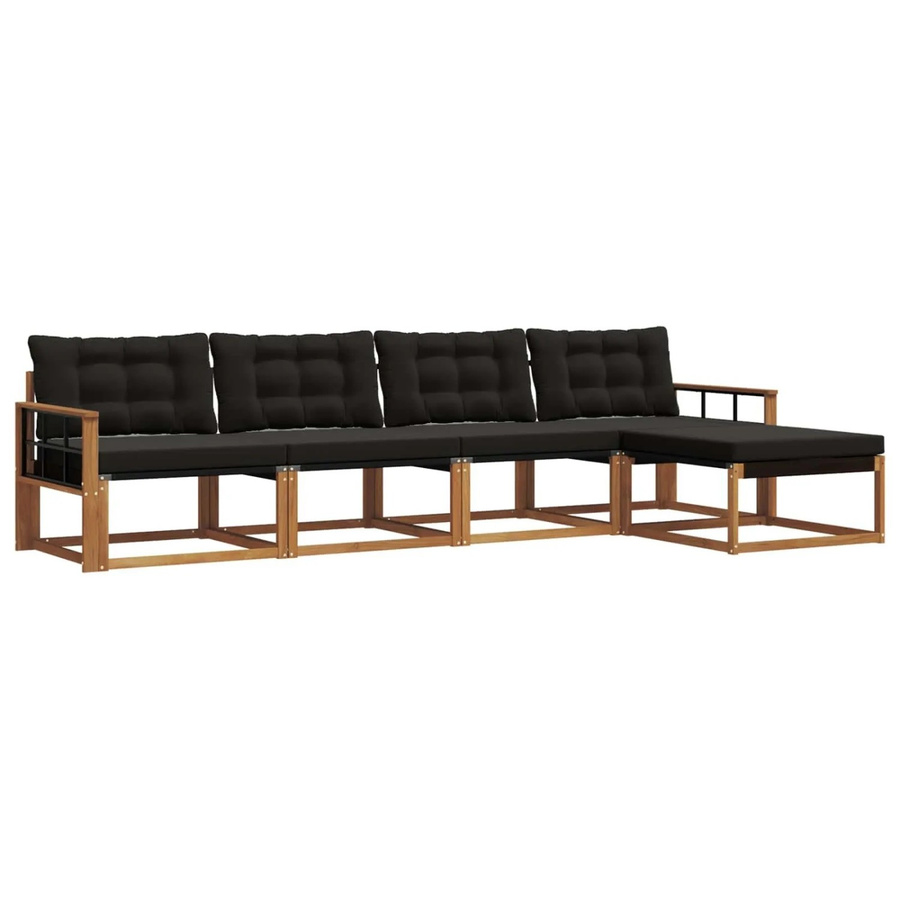vidaXL Outdoor-Sofagarnitur 5-teilig aus Akazienholz und Textilene in Natur und Schwarz mit Kissen - Bild 2