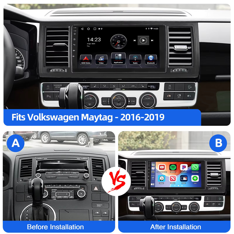 ESSGOO Android 15 Autoradio mit 9 Zoll Display, 64GB Speicher, kabelloses CarPlay, GPS, WLAN, Bluetooth und Mirror Link für VW T6 Transporter Multivan, Schwarz - Bild 3