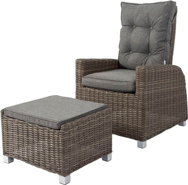 OUTFLEXX Dining Sessel in Grau aus Polyrattan mit Hocker, stufenlos verstellbar, B/T/H: 74 x 83 x 110 cm - Bild 1