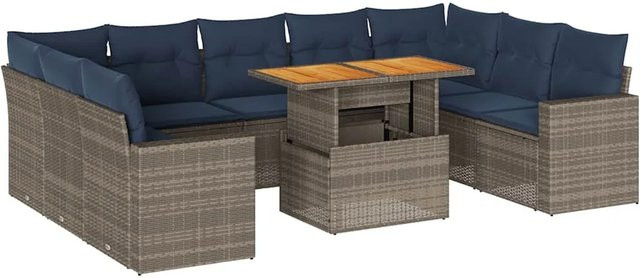 vidaXL 10-tlg. Garten-Sofagarnitur in L-Form aus grauem Poly-Rattan mit Kissen und pulverbeschichtetem Stahlgestell - Bild 1