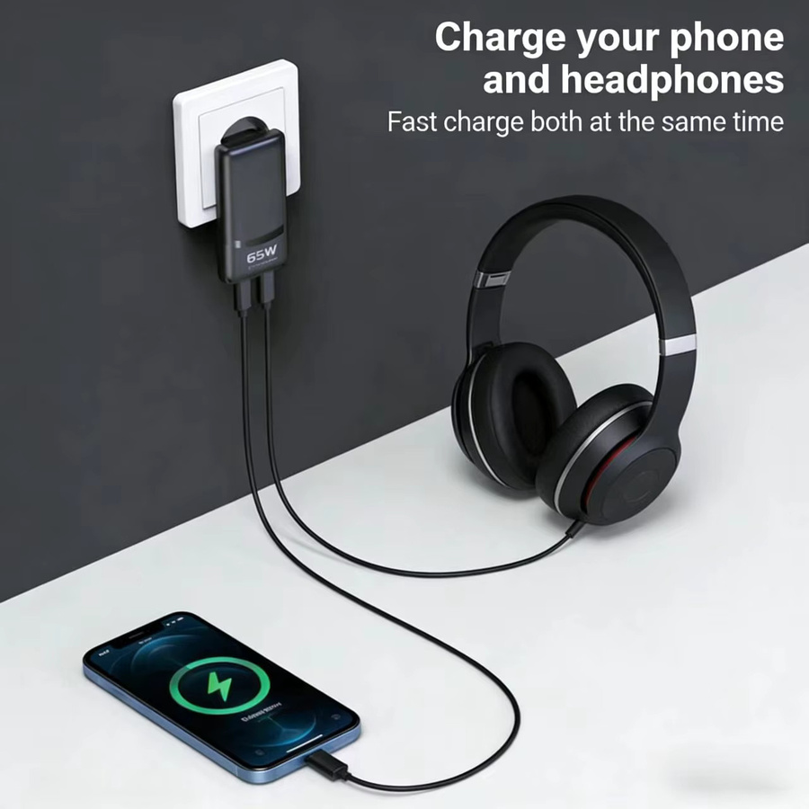 Deepartner 65W GaN Wandladegerät mit USB-C Schnellladung, Schwarz - Bild 4