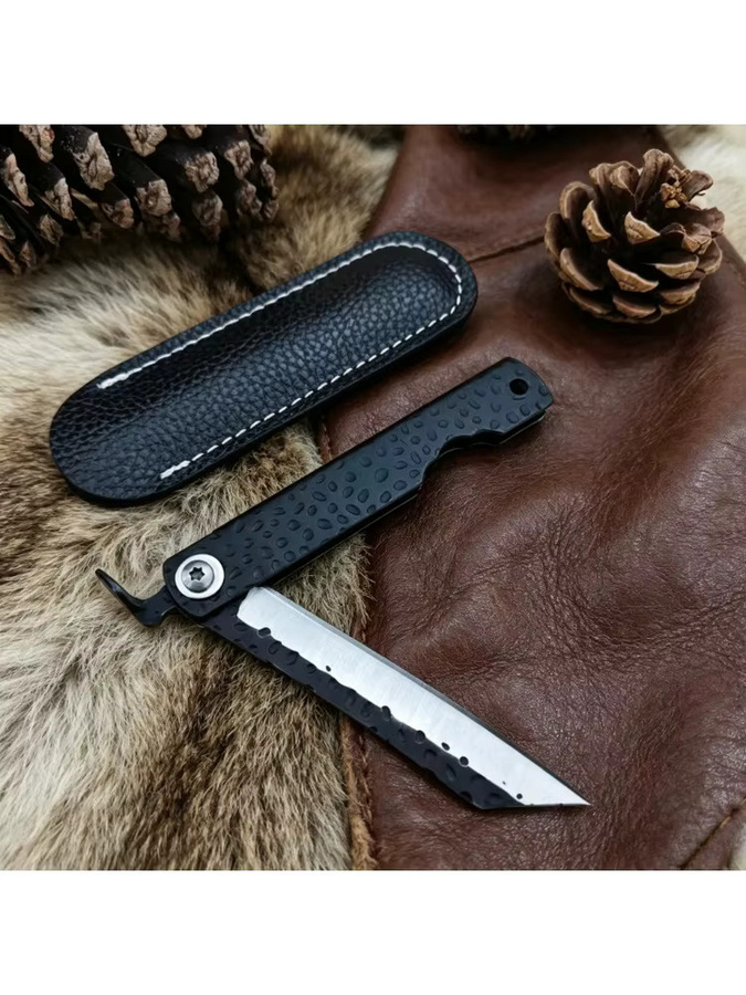 Higonokami Outdoor Taschenmesser mit Lederscheide in Schwarz - Bild 4