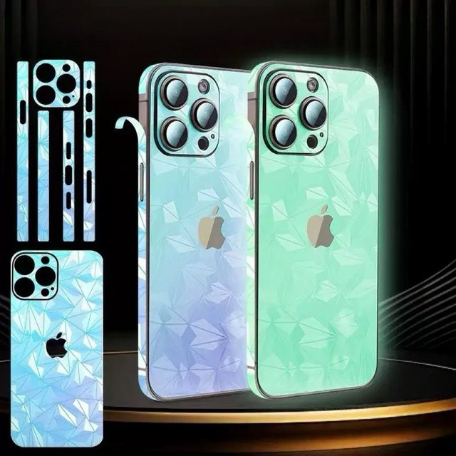 Leuchtender Schutzaufkleber für Apple iPhone 16 Pro Max 15 Plus 14 13 12 in Multicolour, Rückseite und Rand, leuchtet im Dunkeln - Bild 1