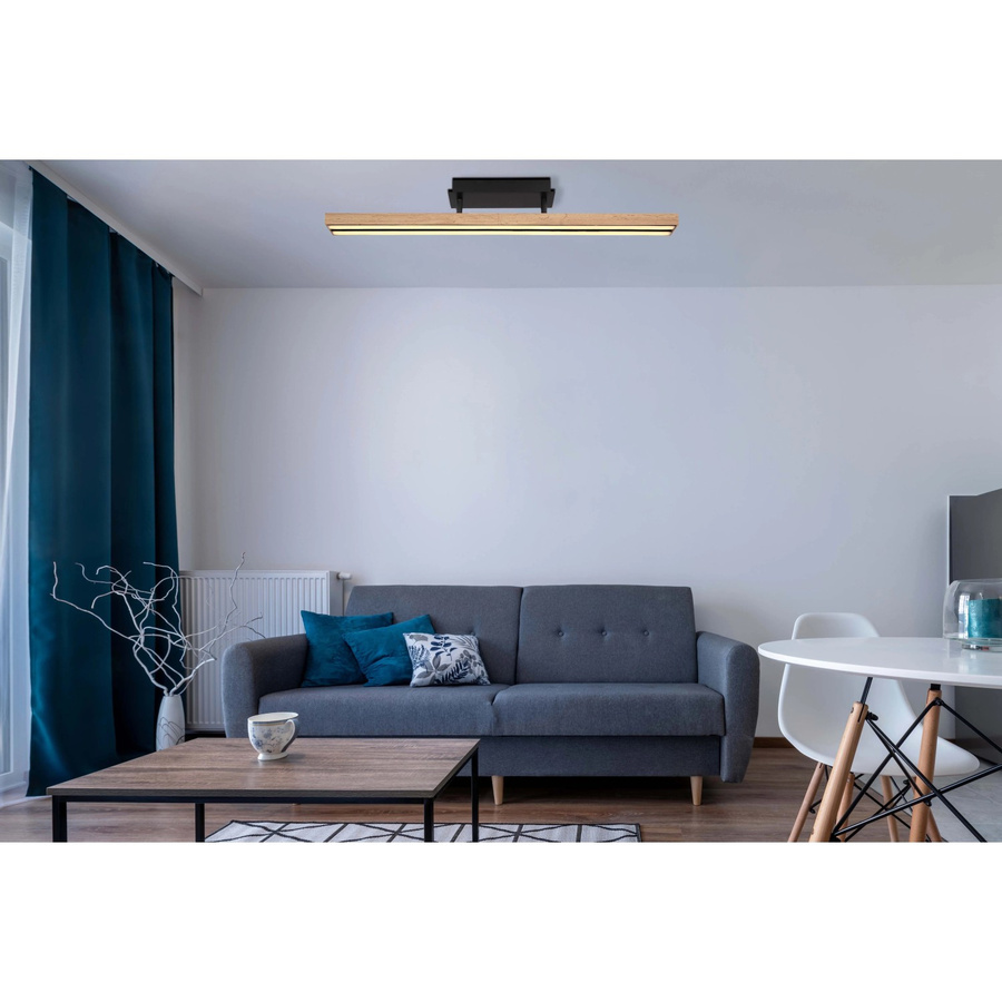 Globo Lighting LED-Deckenleuchte Doro, Schwarz matt und Eichenoptik, B/T/H: 81,5 x 7,5 x 14,0 cm - Bild 3