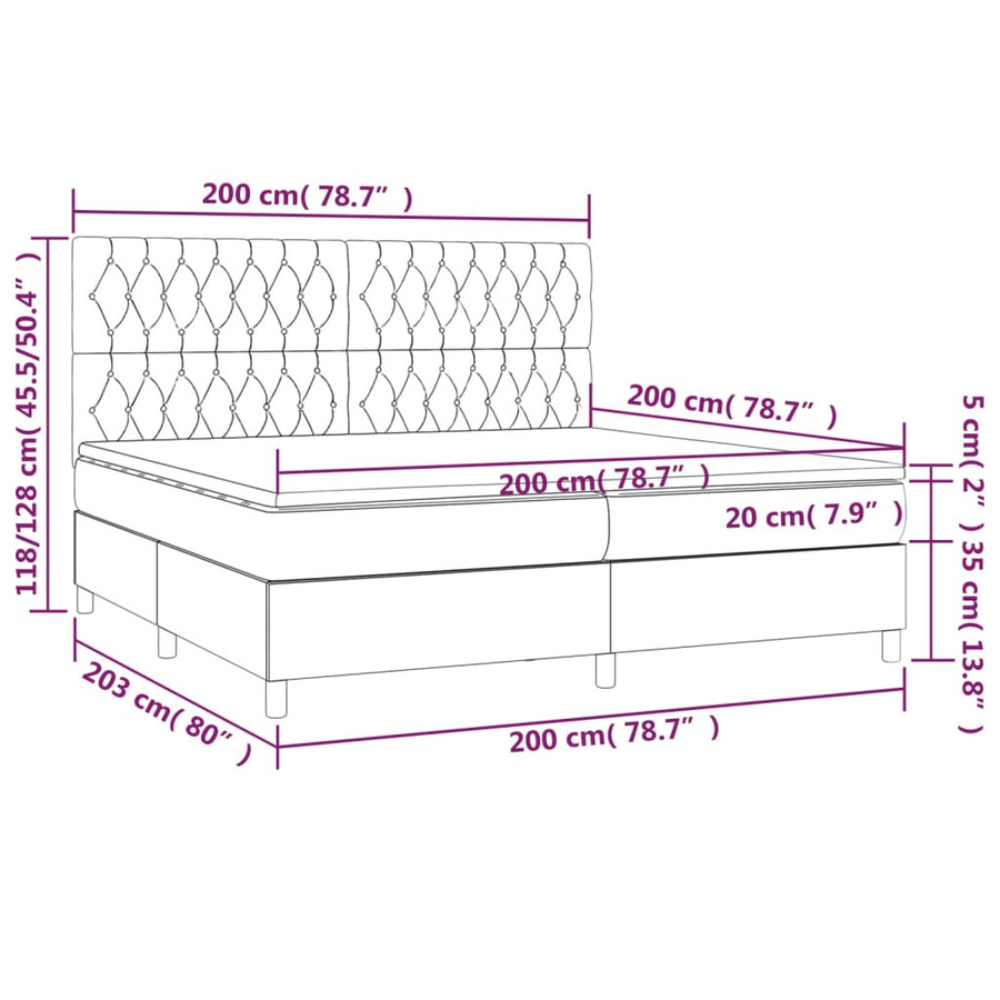 vidaXL Boxspringbett Hybrid mit Matratze und Taschenfederkern, Farbe: Taupe/Beige/Grau, B/T/H: 200 x 200 x 128 cm - Bild 3