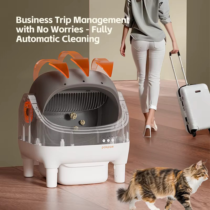 Pokpaw CL16 Intelligente Selbstreinigende Katzentoilette mit App-Steuerung, Automatische Katzenstreubox, 76l, Weiß, Halbgeschlossen - Bild 4