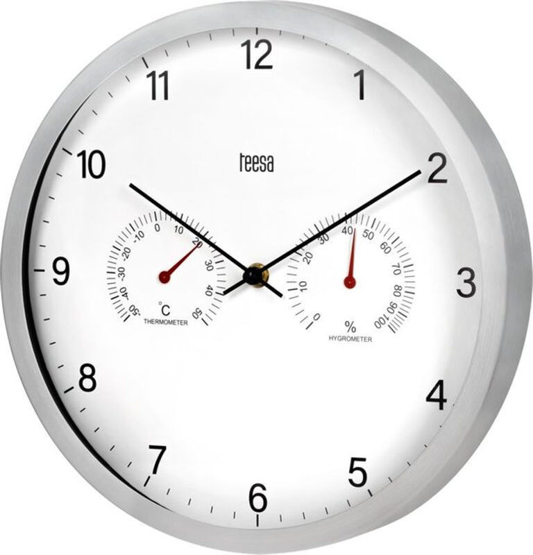 Teesa Wanduhr rund mit Thermometer und Hygrometer in Weiß, geräuschlos, Durchmesser: 30 cm - Bild 1