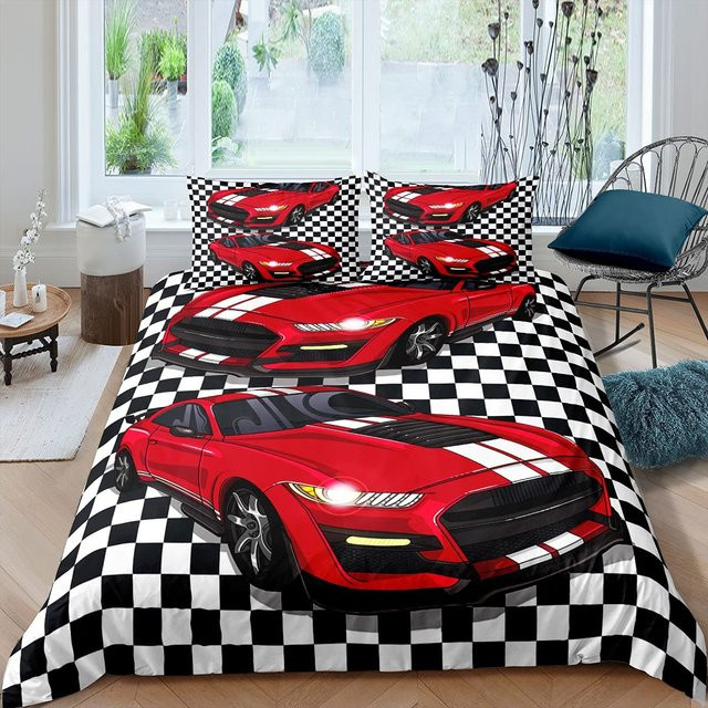 Binchi Fitness Rennwagen Bettwäsche Set Cool Speed Racing in Schwarz, 3-teilig aus Polyester, B/H: 140 x 200 cm - Bild 1