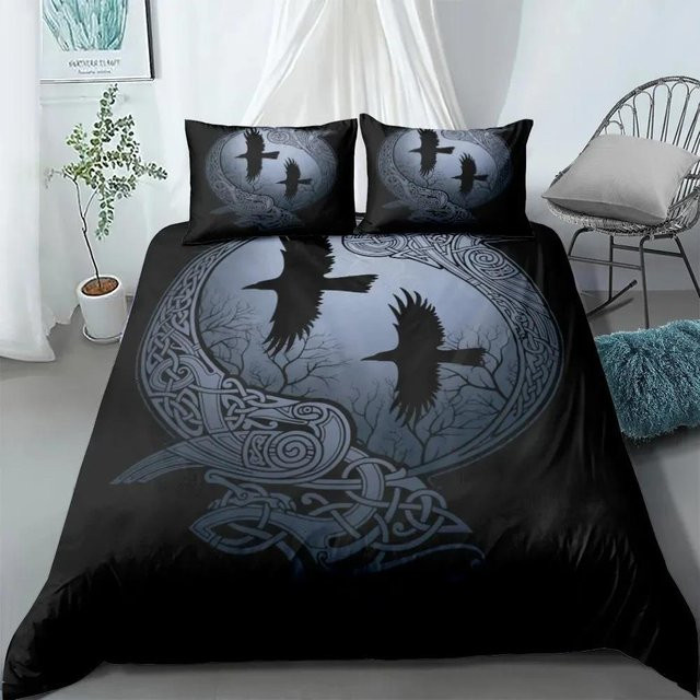 Lodestar Wikinger Bettwäsche Set mit Yggdrasil und Fenrir Motiv in Schwarz, Mikrofaser, B/H: 228 x 228 cm - Bild 1