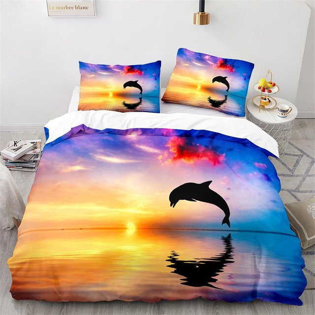 Binchi Fitness Bettwäscheset Delfin Meeresleben Blau, 3-teilig aus Polyester, B/H: 150 x 200 cm - Bild 1