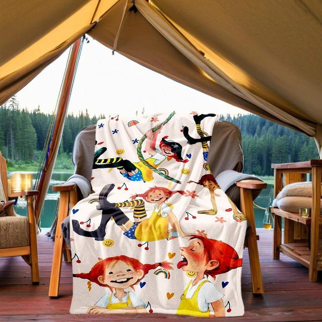 Yun2 Home Pippi Langstrumpf Abenteuer Outdoor-Decke aus Flanell, Mehrfarbig, B/H: 80 x 120 cm - Bild 1