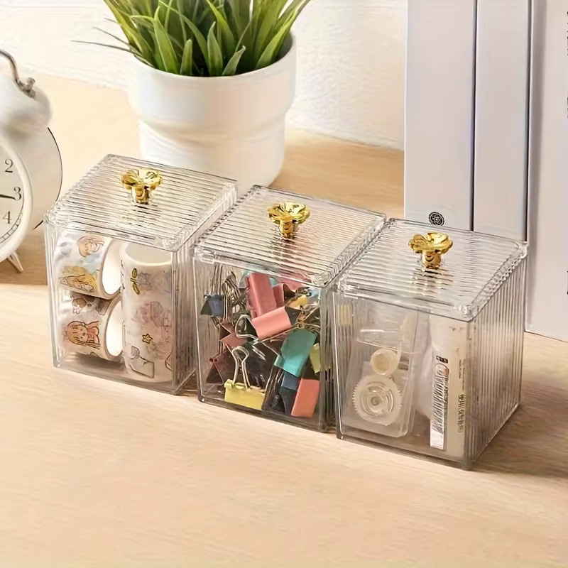 Transparenter Make-up-Organizer aus Acryl mit goldenen Griffen, staubdichte Schmuckbox und Desktop-Aufbewahrungsbox für Kosmetik und Schönheitswerkzeuge - Bild 3