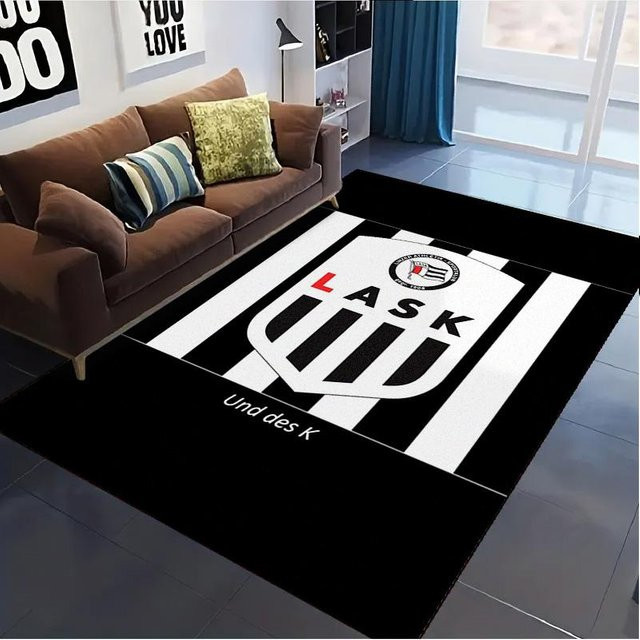 NuanSue Home LASK LINZ LOGO Teppich in Schwarz, rutschfeste Bodenmatte aus Polyester für Wohnzimmer, Schlafzimmer und Kinderzimmer, B/T: 100 x 120 cm - Bild 1