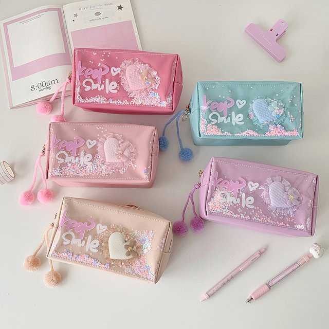 Nettes Schreibwaren-Etui in Blau mit großem Fassungsvermögen für Schule und Make-up - Bild 1