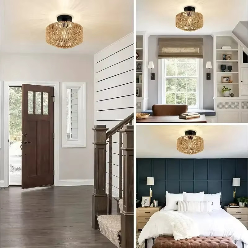 IRALAN Retro Pendelleuchte aus Bambus und Rattan in Braun, handgewebter Lampenschirm in runder Form für E27 LED, Durchmesser: 30 cm - Bild 2
