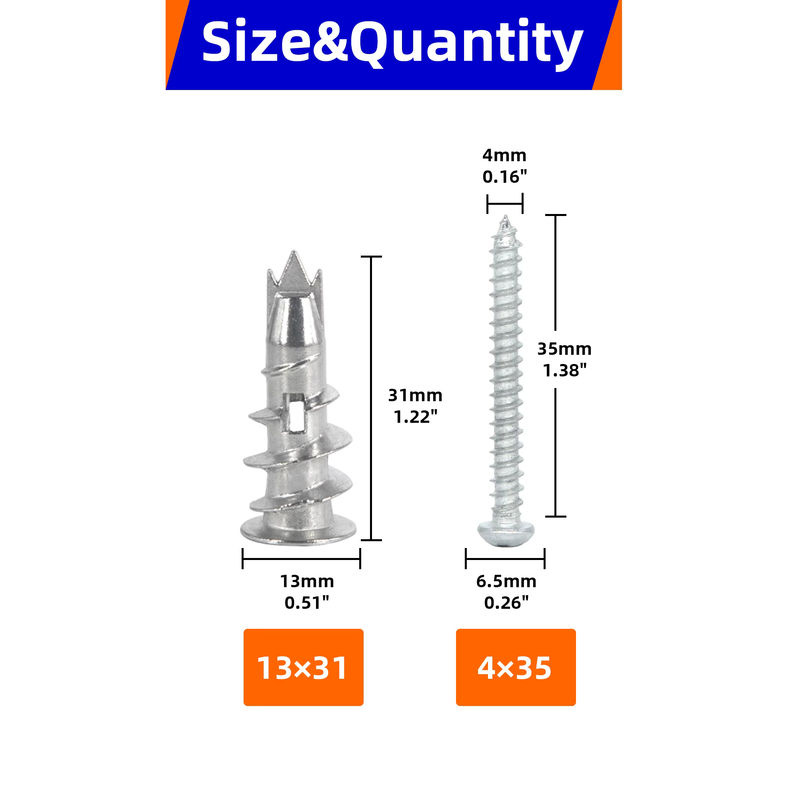 NexSync Hohlwandanker-Set aus Zinklegierung in Silber mit selbstbohrenden Expansionsschrauben und Blechschrauben - Bild 2