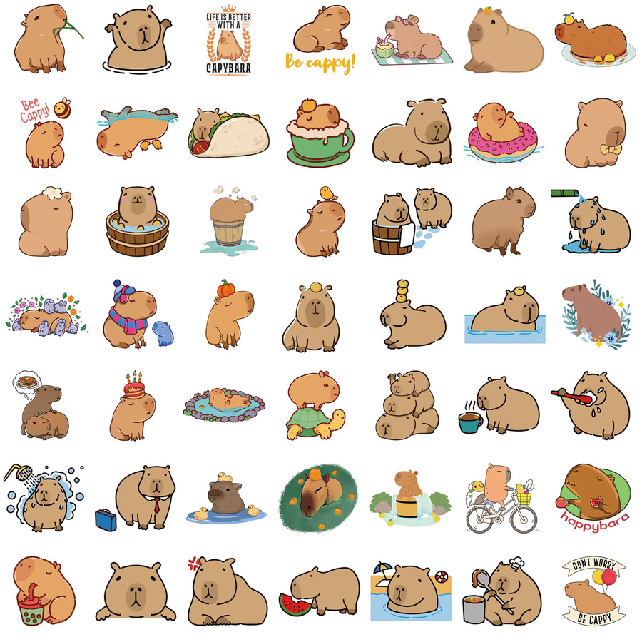 50 oder 100 Stück Capybara PVC Aufkleber in Multicolour für Scrapbooking und Dekoration - Bild 2