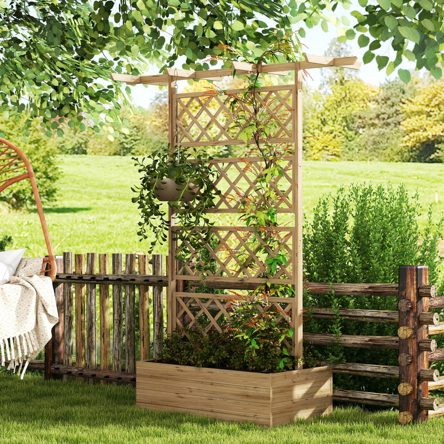 Outsunny Hochbeet aus Naturholz mit Dach und Rankengitter für Kletterpflanzen, B/T/H: 160 x 55 x 183 cm - Bild 2
