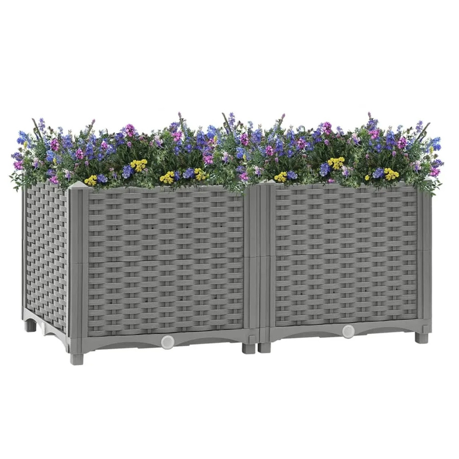 vidaXL Hochbeet in Rattan-Optik aus Polypropylen, Grau, B/T/H: 80 x 40 x 38 cm - Bild 2