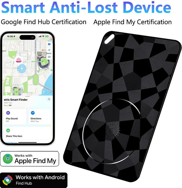 Leapii Smarter Wallet-Tracker in Schwarz mit Bluetooth-Anti-Verlust-Funktion, kompatibel mit Apple Find My und Google Find Hub, unterstützt kabelloses Laden - Bild 1