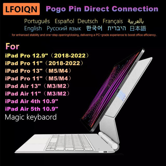 LFOIQN Smart Pogo-Pin Tastaturhülle für iPad Pro und iPad Air in Schwarz - Bild 1