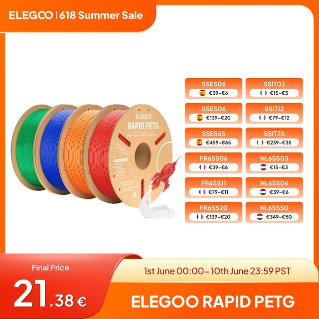 ELEGOO Rapid PETG Filament Grau, 1,75 mm, 1 kg, Hochgeschwindigkeits-3D-Druckerfilament für FDM-Drucker - Bild 1