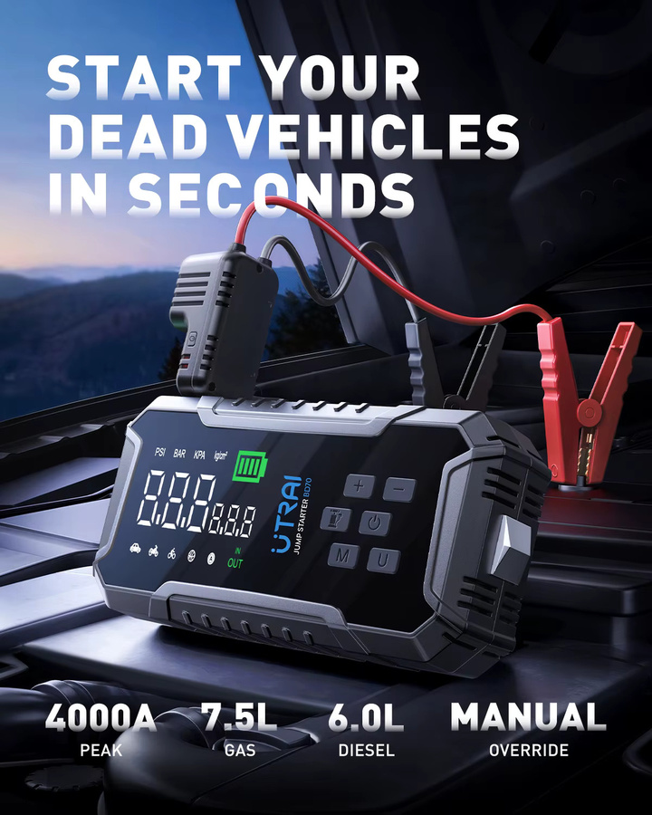 UTRAI 4000A Auto-Starthilfe mit 160PSI Luftkompressor und 16000mAh Powerbank in Schwarz - Bild 2