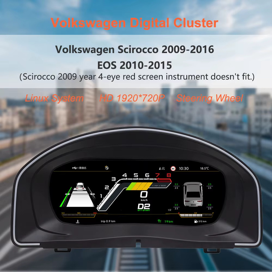 Bonroad 10,25 Zoll LCD Digitales Armaturenbrett für VW Scirocco 2009-2016 und EOS 2010-2015 mit Carplay und Android Auto in Schwarz - Bild 2